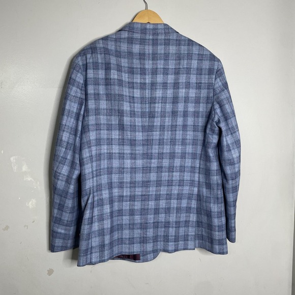 E.thomas Linen Wool Silk Blazer 46R Blue Pink Window Full Canvas Dual Vent - Picture 3 of 11